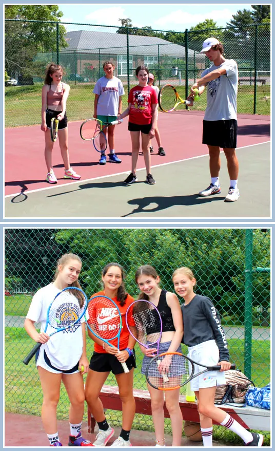 tennis instruction at summer camp